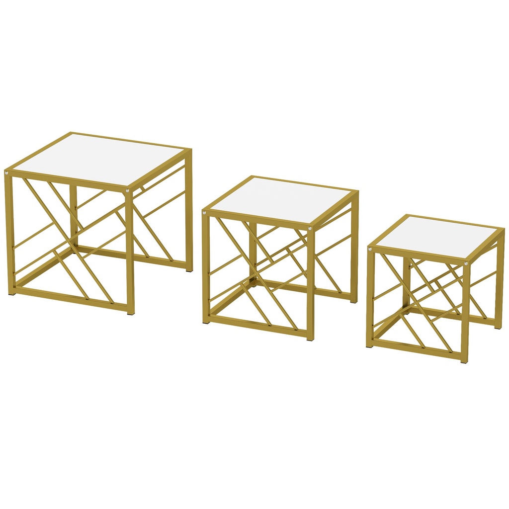 Nesting Coffee Tables Set, Metal Frame, White