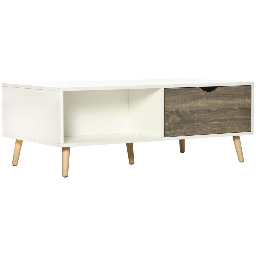 Coffee Table Modern with Storage Shelves & Drawers White