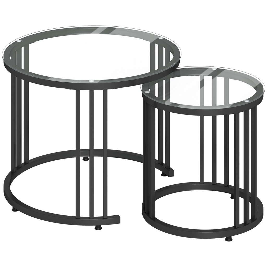 [839-809V00BK] Nesting Coffee Tables Set of 2, Glass Top Steel Frame Black (Product Only)