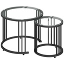 Nesting Coffee Tables Set of 2, Glass Top Steel Frame Black
