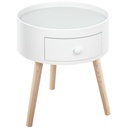 HOMCOM Round Side Table with Drawer Wood Legs White