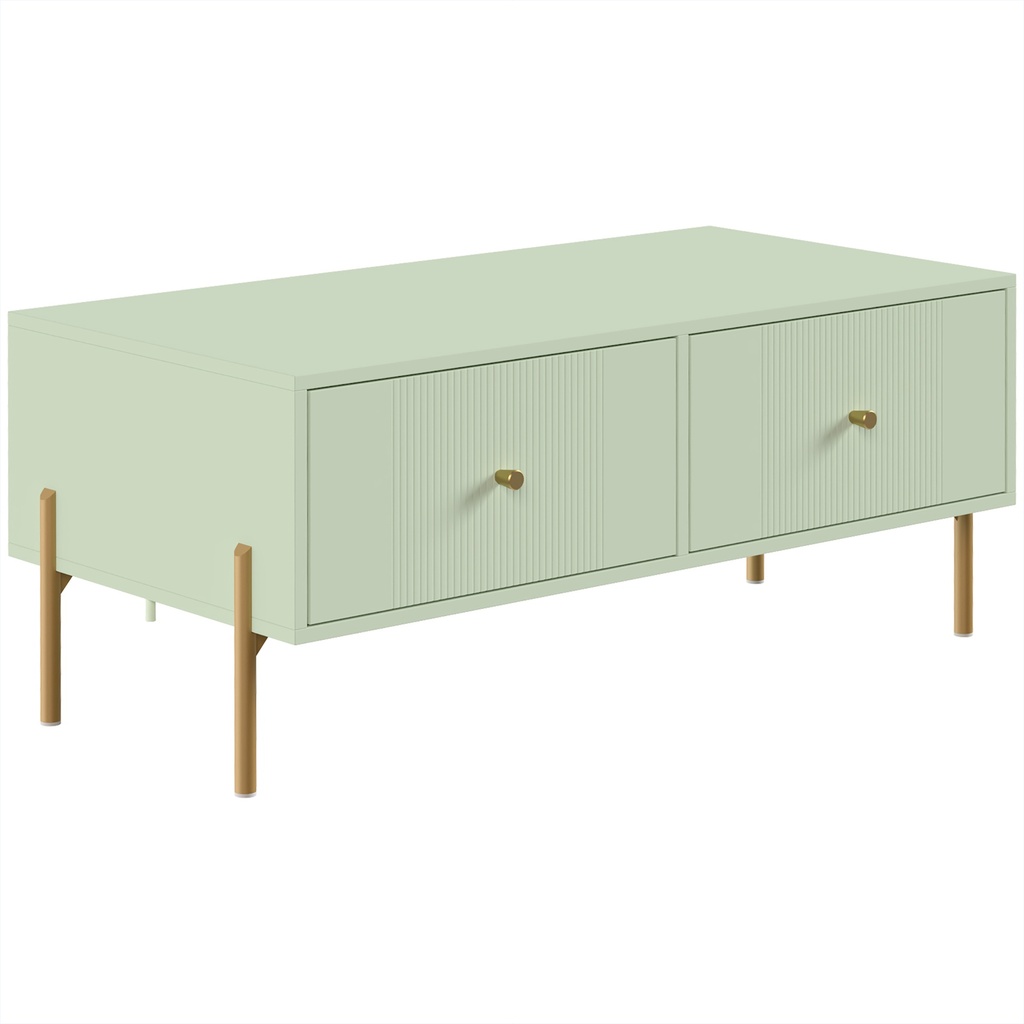 Modern Coffee Table 2 Drawers Storage Metal Legs Light Green