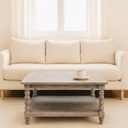 Solid Mango Wood Coffee Table with Open Storage Slot, Beige