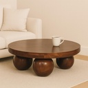 Solid Mango Wood Centre Table with Sculptural Central Ball Base, Brown