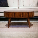 Solid Mango Wood Round Coffee Table with 2 Smooth-Gliding Drawers, Brown