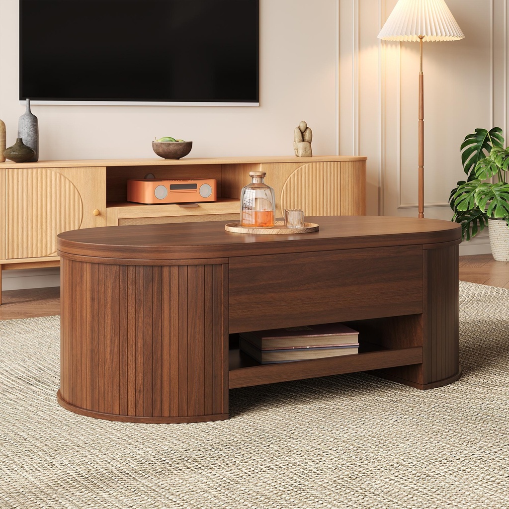 [F-GPS-N130P453214N] Lift-Top Coffee Table with Wooden Sides and Extendable Lower Shelf, 110L x 55.5W x 40H cm, Wood (Product Only)