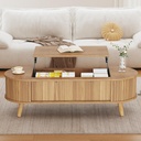 Lift-Up Oval Coffee Table with Hidden Storage and Height-Adjustable Top, 120L x 50W x 39.5H cm, Wood