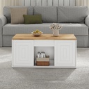 Height-Adjustable Coffee Table with Hydraulic Lift and Divided Shelves, 95L x 46W x 45H cm, White