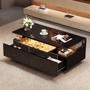 High-Gloss 3-Tier Coffee Table with Removable Tray, 90L x 45W x 35.5H cm, Black