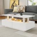 Sleek LED Coffee Table with App-Controlled Lighting, 100L x 50W x 42.5H cm, White