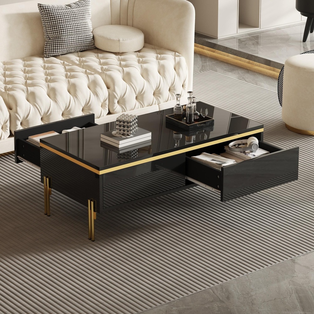 Spacious Coffee Table with 2 Hidden Drawers, 100L x 50W x 36H cm, Black