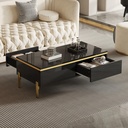 Spacious Coffee Table with 2 Hidden Drawers, 100L x 50W x 36H cm, Black