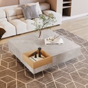 Modern Marble Design Coffee Table with Storage Box, Grey