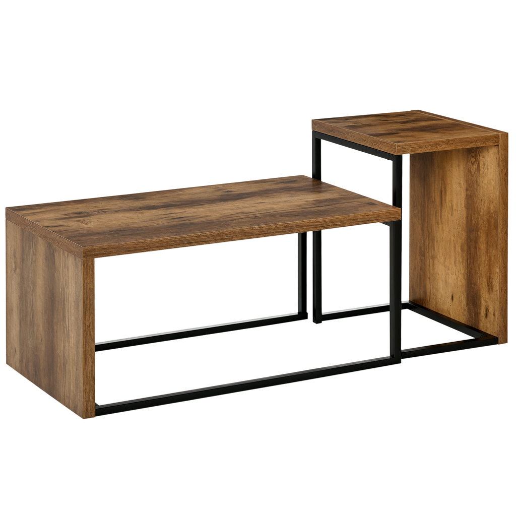 [839-082] Nesting Coffee Tables Set of 2 Metal Frame Black/Brown (Product Only)