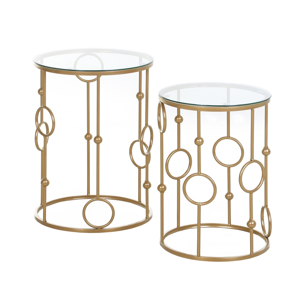 Round Coffee Tables Set of 2 Gold Steel Glass Top