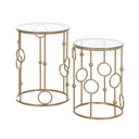 Round Coffee Tables Set of 2 Gold Steel Glass Top