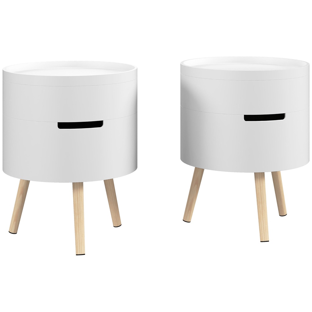 3-Tier Round Coffee Table Set of 2 with Storage White