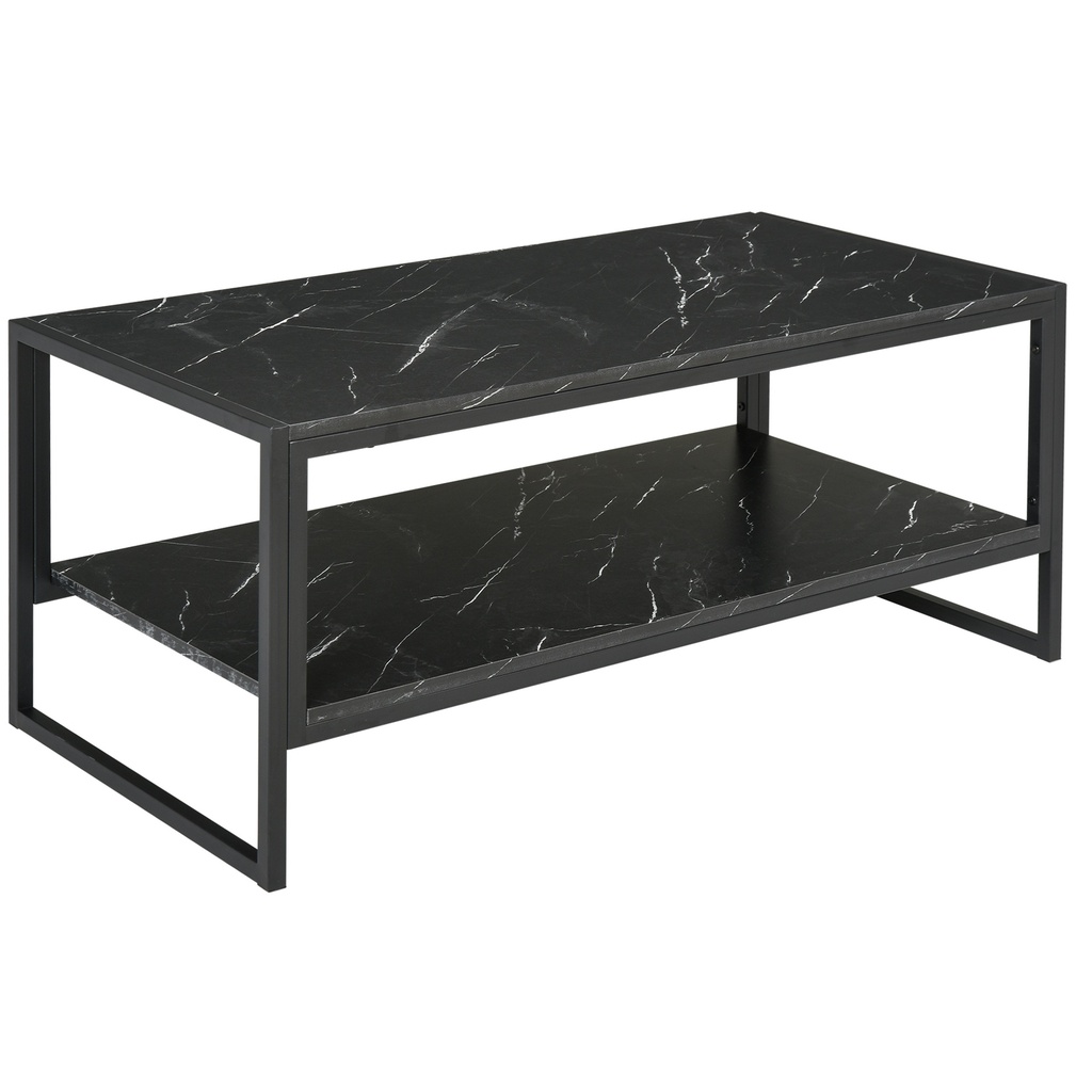 Marble Coffee Table Metal Frame Black 106x50cm