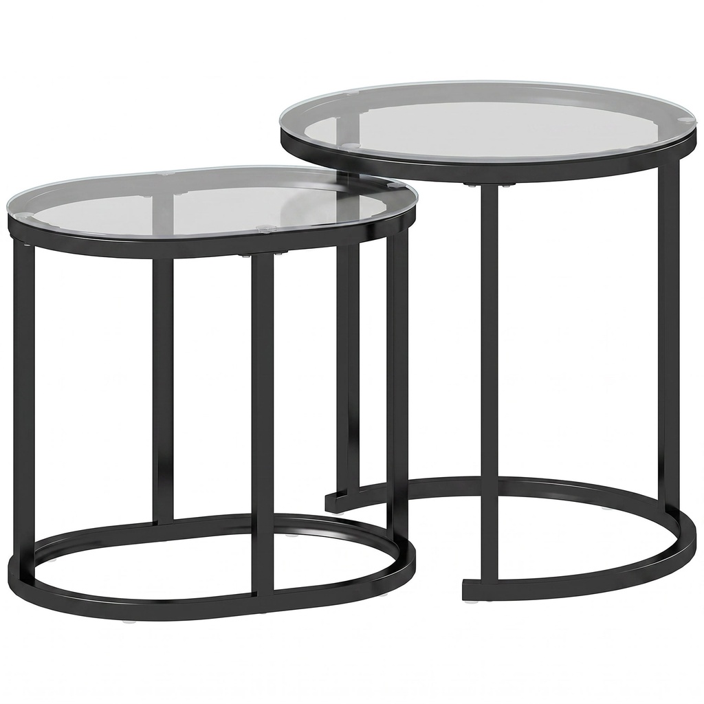 HOMCOM Nest of Tables Modern Steel Glass Set of 2 Black