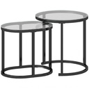 HOMCOM Nest of Tables Modern Steel Glass Set of 2 Black