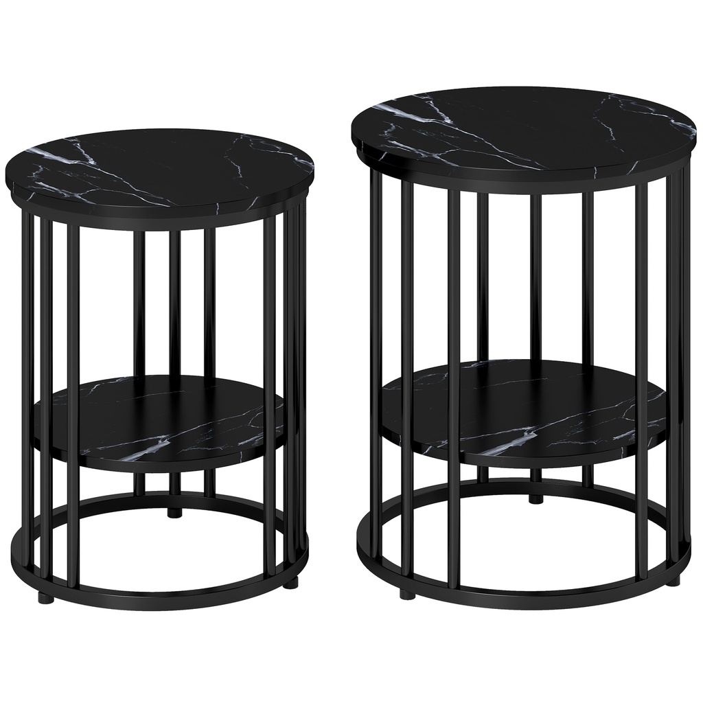 [83B-120V00BK] Marble-Effect Coffee Tables Set of 2 - Black (Product Only)