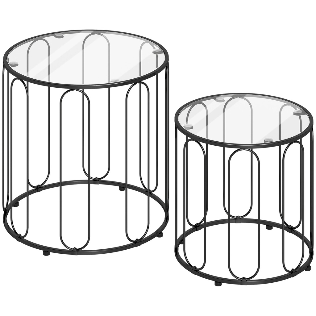 HOMCOM Nesting Tables Elliptical Cut-Out Black