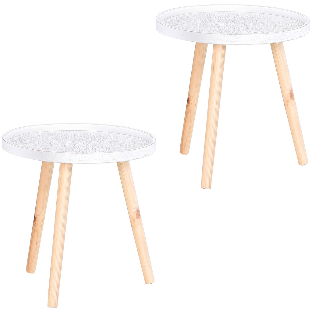 Round Coffee Table Set of 2 Wood Legs White