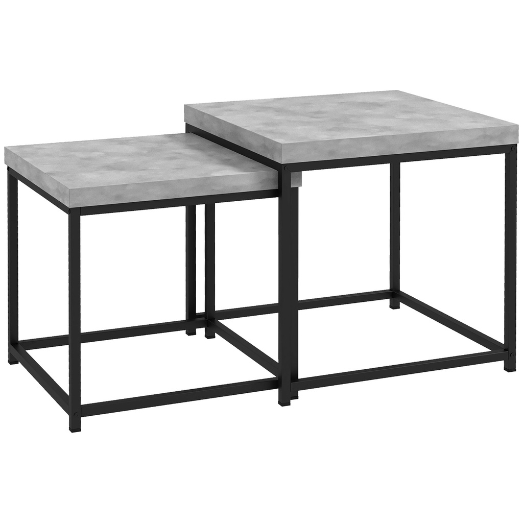 Nesting Coffee Tables Set Thick Tabletop Grey