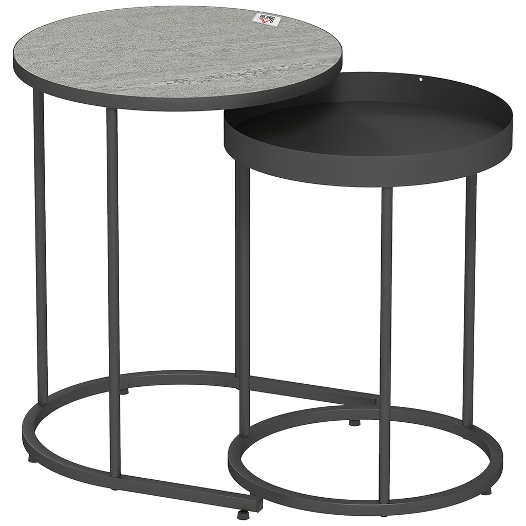 HOMCOM Round Nesting Side Table Set of 2 Grey