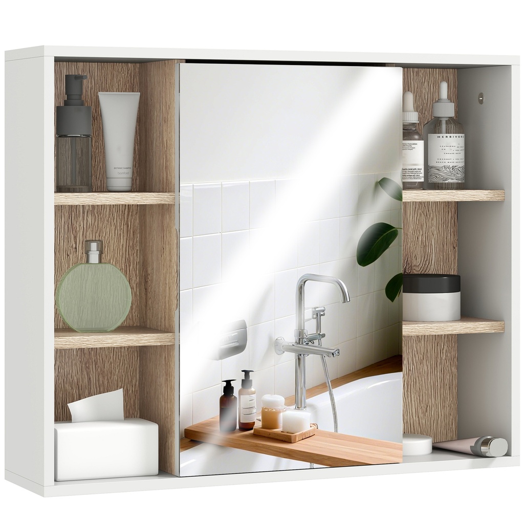 Wall-Mounted Mirror Cabinet with Shelf White