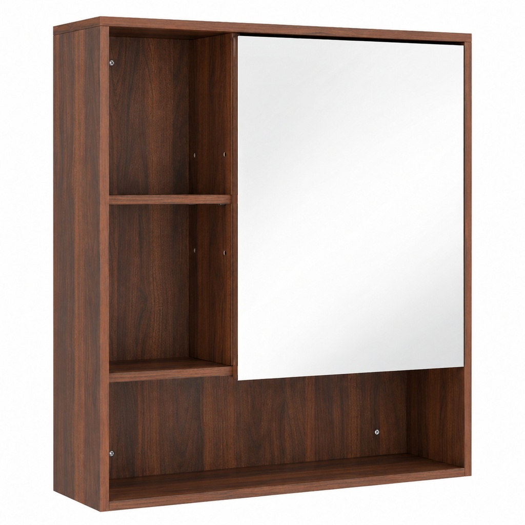 Mirror Cabinet Wall-Mounted Adjustable Shelves Walnut Brown