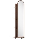 Full-Length Mirror Coat Rack Storage Shelves Wood Brown