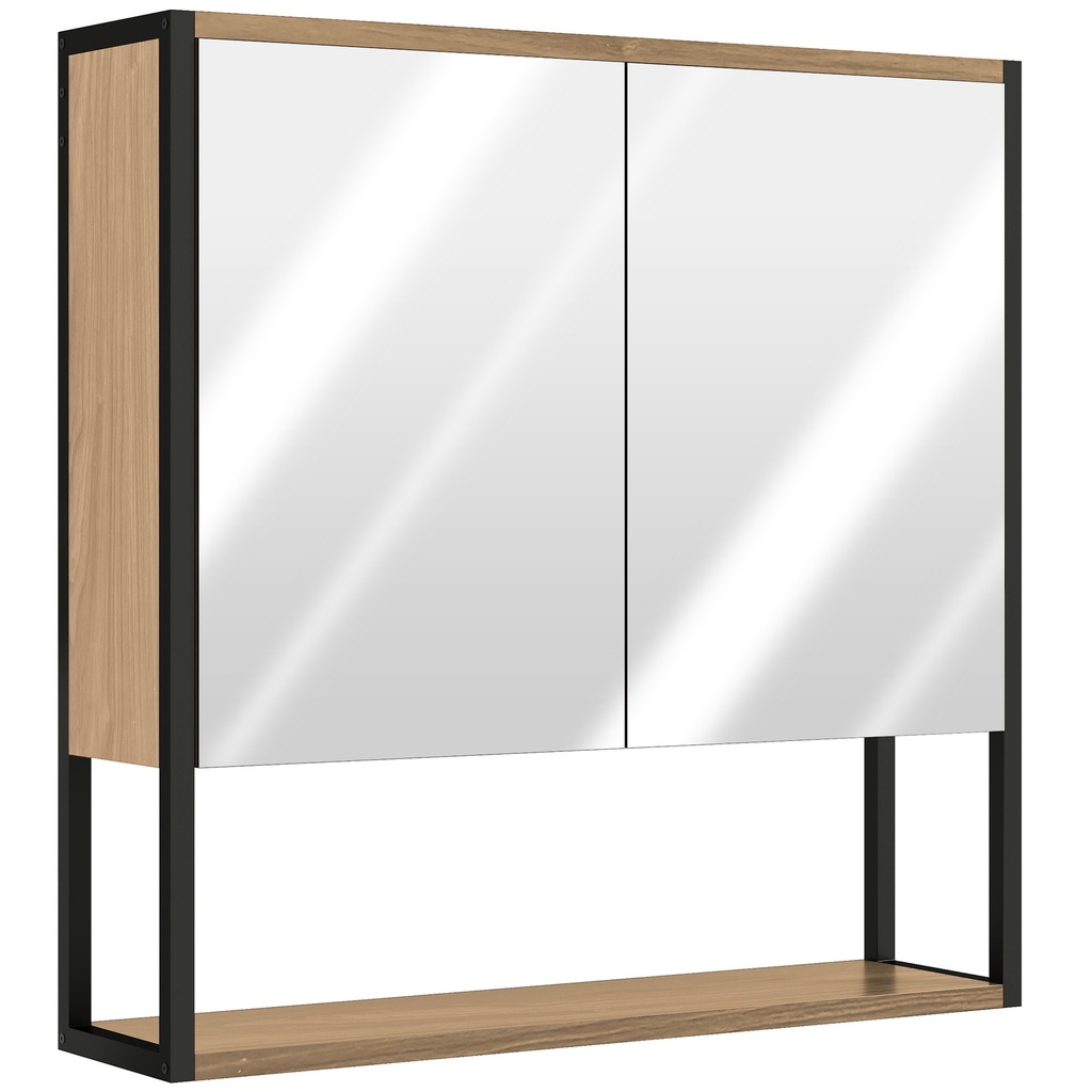Mirror Cabinet Soft-Close Natural Wood Bathroom