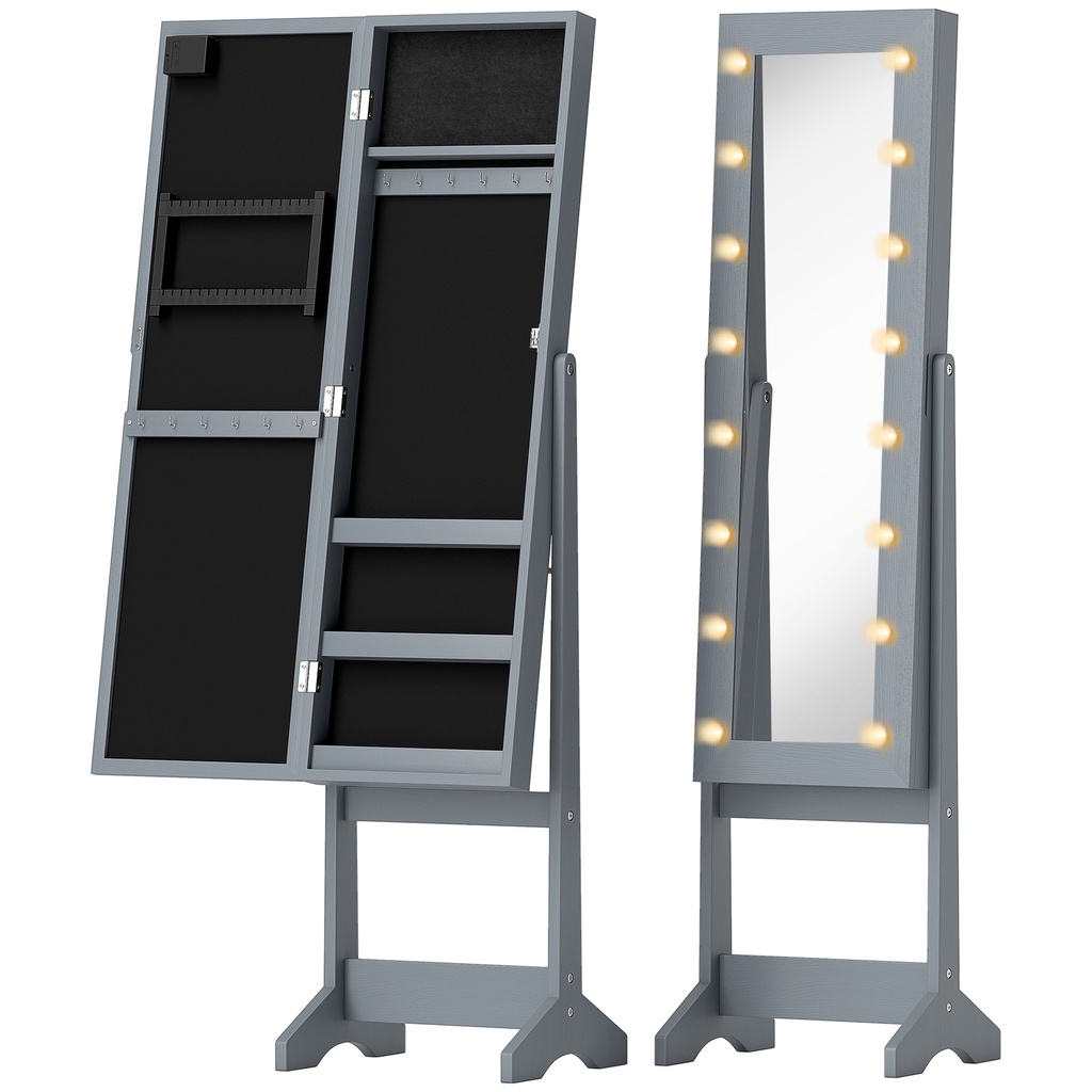 LED Jewellery Cabinet with Mirror Grey