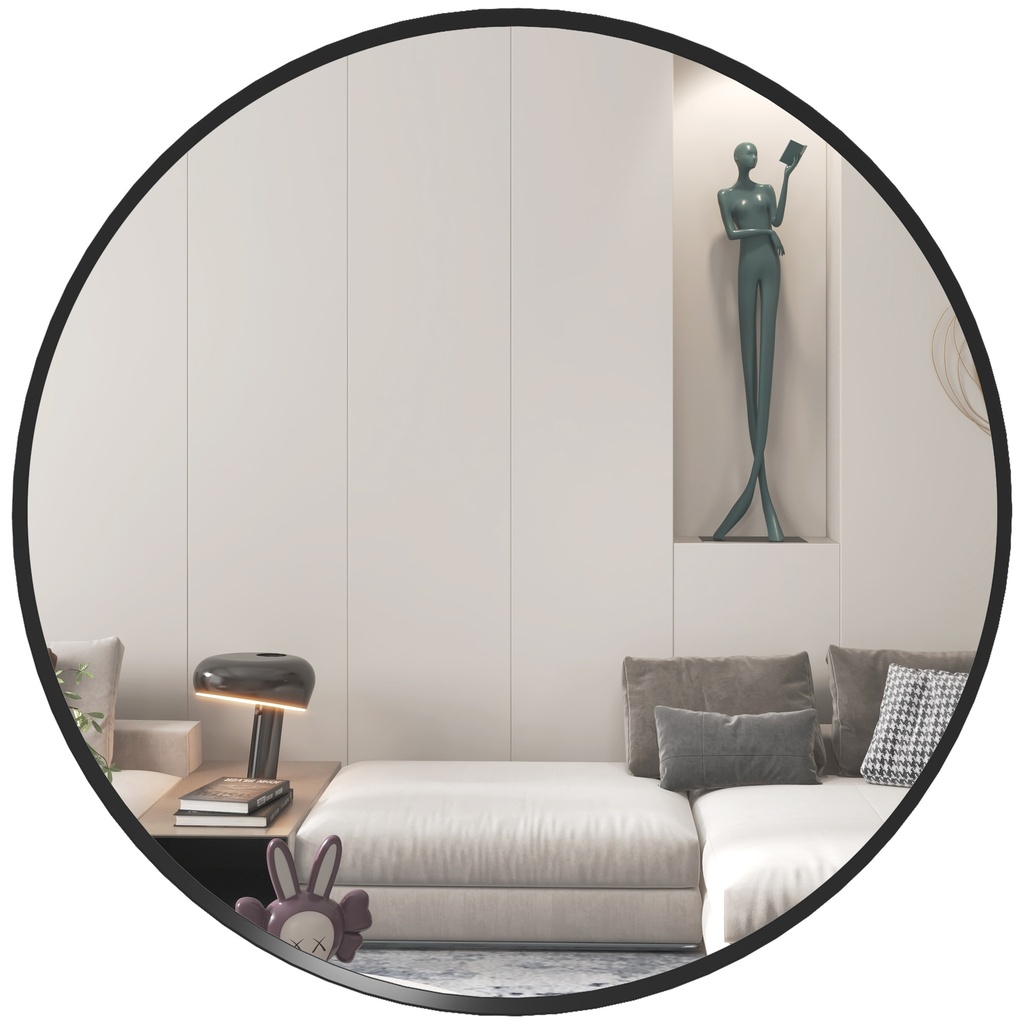61cm Round Wall Mirror Black for Bedroom Living Room