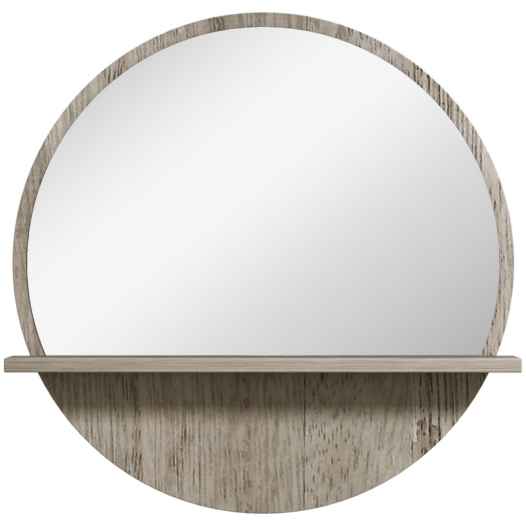 Kleankin 45cm Round Mirror with Shelf Grey Wood-Effect