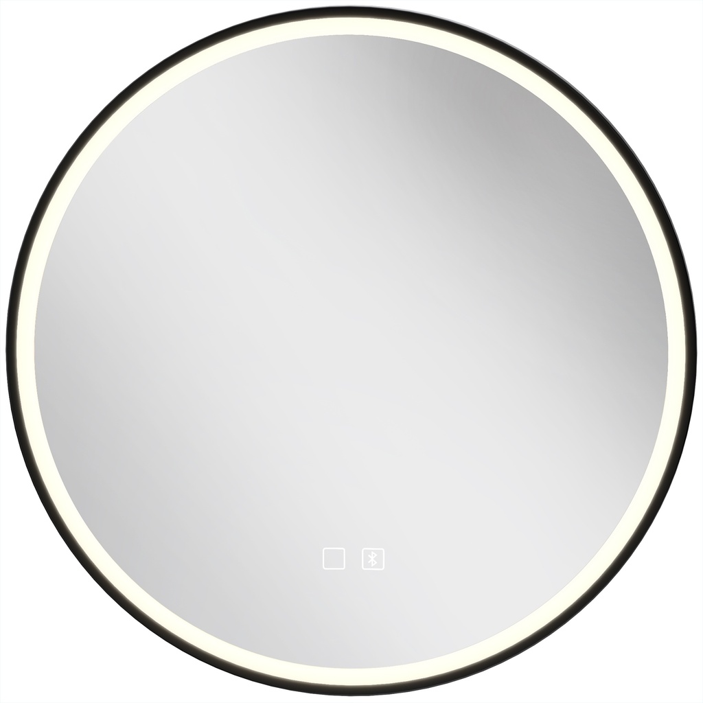 LED Bathroom Mirror 60cm Round Anti-Fog Bluetooth Black