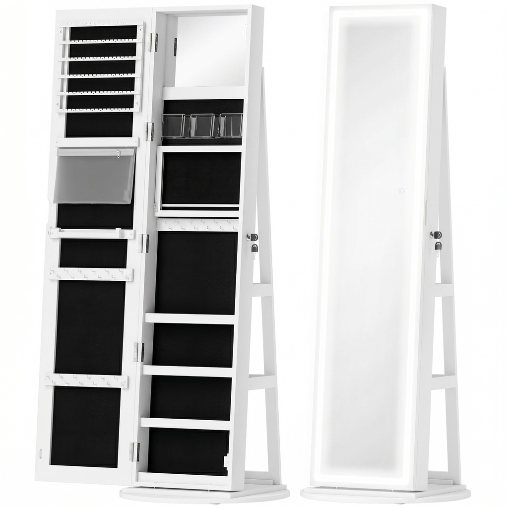 Swivel Jewellery Cabinet Full-Length Mirror White