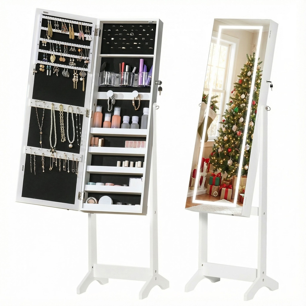 Lockable Jewellery Cabinet with Mirror White
