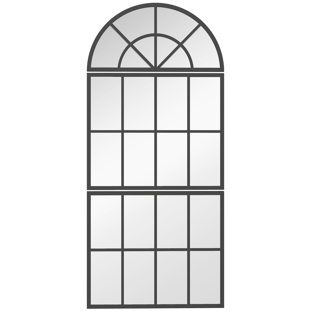 Arched Wall Mirror Metal Grid 3-Piece 120x54cm Black