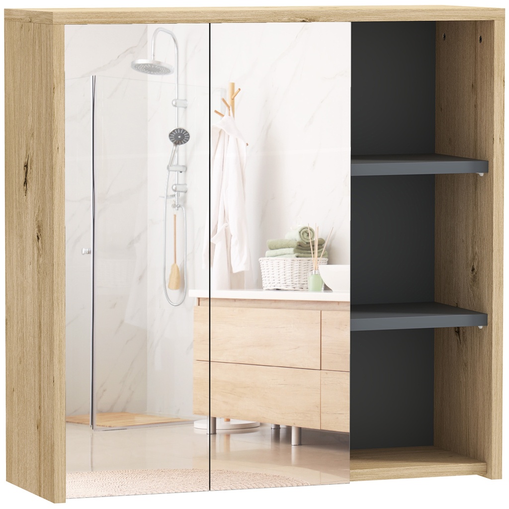 Mirror Cabinet 60L x 20W x 60Hcm Natural wood finish