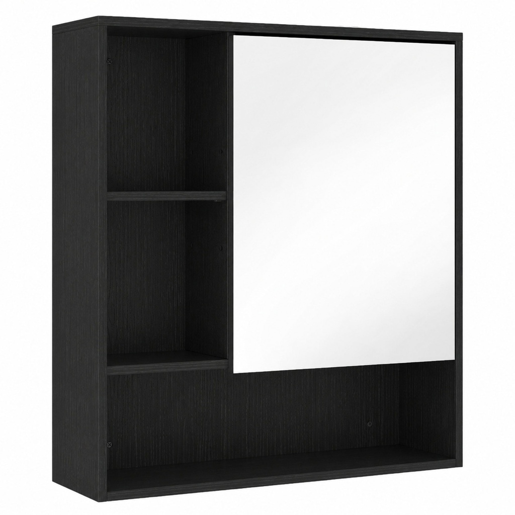 Wall-Mounted Mirror Cabinet Adjustable Shelves Black