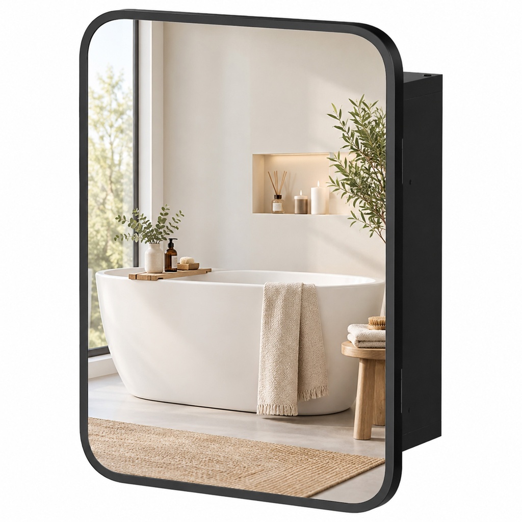 Medicine Mirror Cabinet Wall Storage Adjustable Shelf Black
