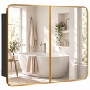 Mirror Cabinet Wall-Mounted Adjustable Shelves Gold 76cm