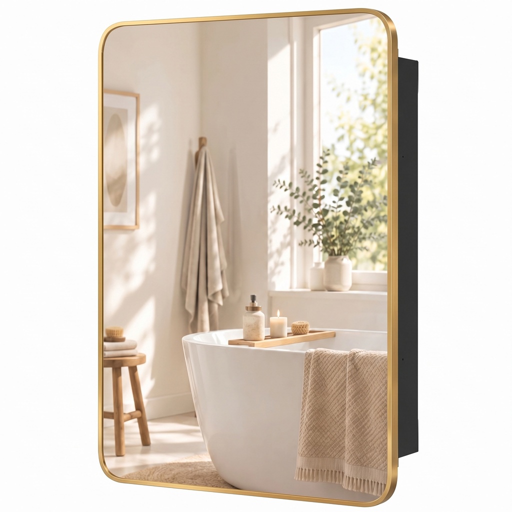Bathroom Mirror Cabinet Wall-Mounted Adjustable Gold 50.8cm