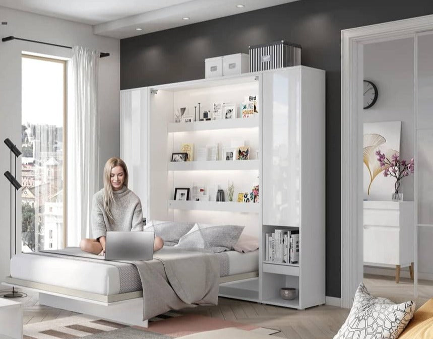 [BC-01P+BC-07P+BC-08P-L-2144] INSTALLATION SERVICE FOR BC-01 Vertical Wall Bed Concept 140cm With Storage Cabinets and LED