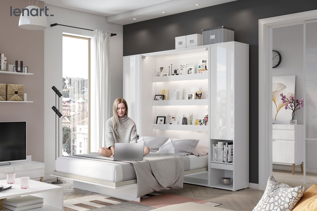 [BC-13P+BC-07P+BC-08P-L-2144] INSTALLATION SERVICE FOR BC-13 Vertical Wall Bed Concept 180cm With Storage Cabinets and LED