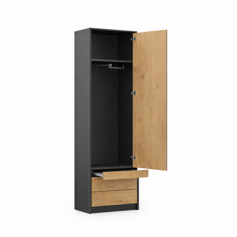 INSTALLATION SERVICE FOR PHANTOM FURNITURE Basic Spacious Wardrobe with Pull-Out Nightstand - Black and Lancelot Oak