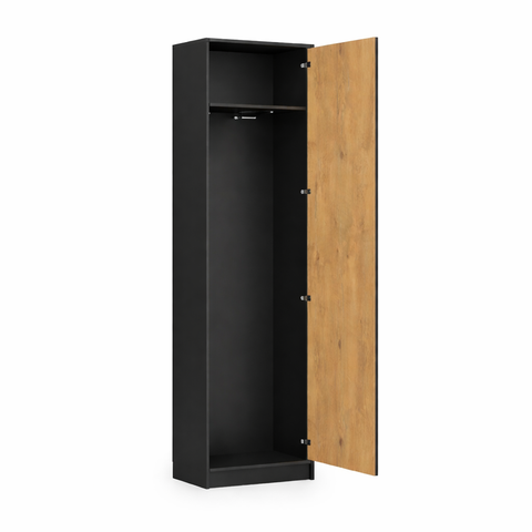 [BS-SZ-W] Basic Wardrobe with Hanging Rail and Shelf - Black and Lancelot Oak