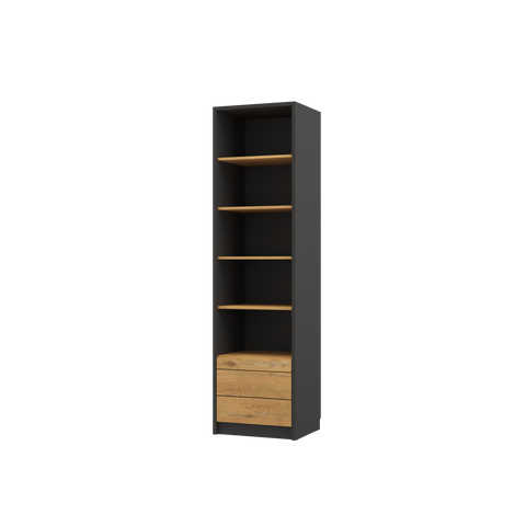 [GS-RP-S-BL] Genius Open Shelving Unit with Drawers - Black and Lancelot Oak